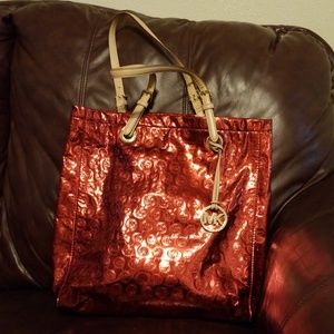 Michael Kors Mirror Metallic Tote Red